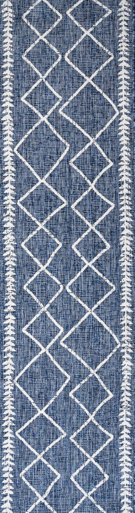 8' Blue And Ivory Trellis Indoor Outdoor Runner Rug HomeRoots