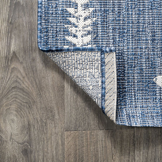 8' Blue And Ivory Trellis Indoor Outdoor Runner Rug