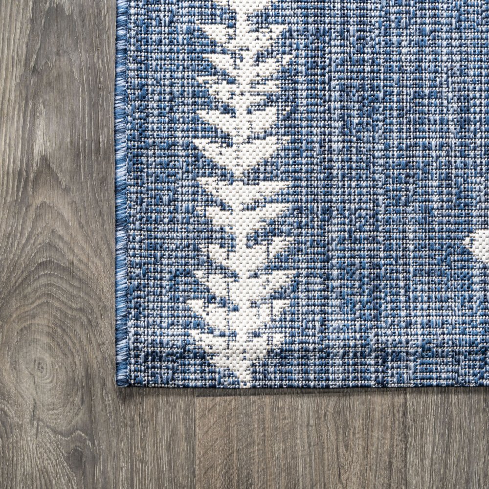 8' Blue And Ivory Trellis Indoor Outdoor Runner Rug — view 3