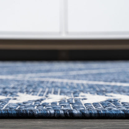 8' Blue And Ivory Trellis Indoor Outdoor Runner Rug HomeRoots