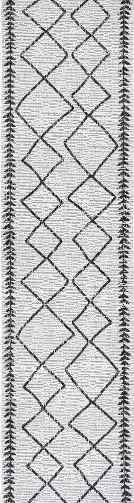 10' Ivory And Black Trellis Indoor Outdoor Runner Rug — view 6