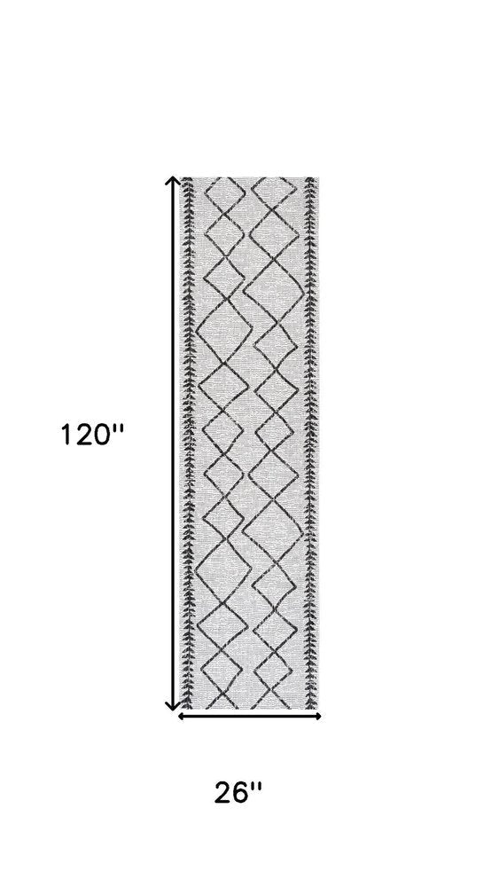 10' Ivory And Black Trellis Indoor Outdoor Runner Rug HomeRoots
