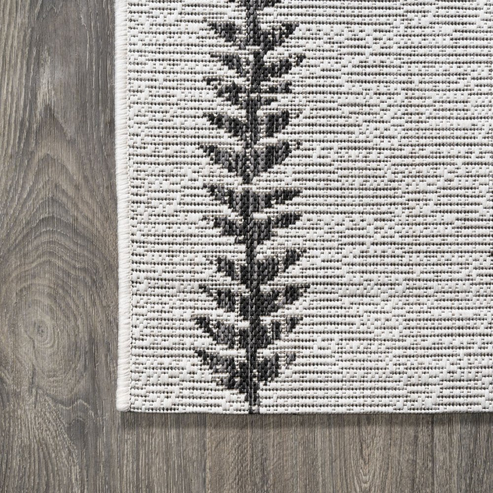 10' Ivory And Black Trellis Indoor Outdoor Runner Rug