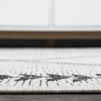 10' Ivory And Black Trellis Indoor Outdoor Runner Rug