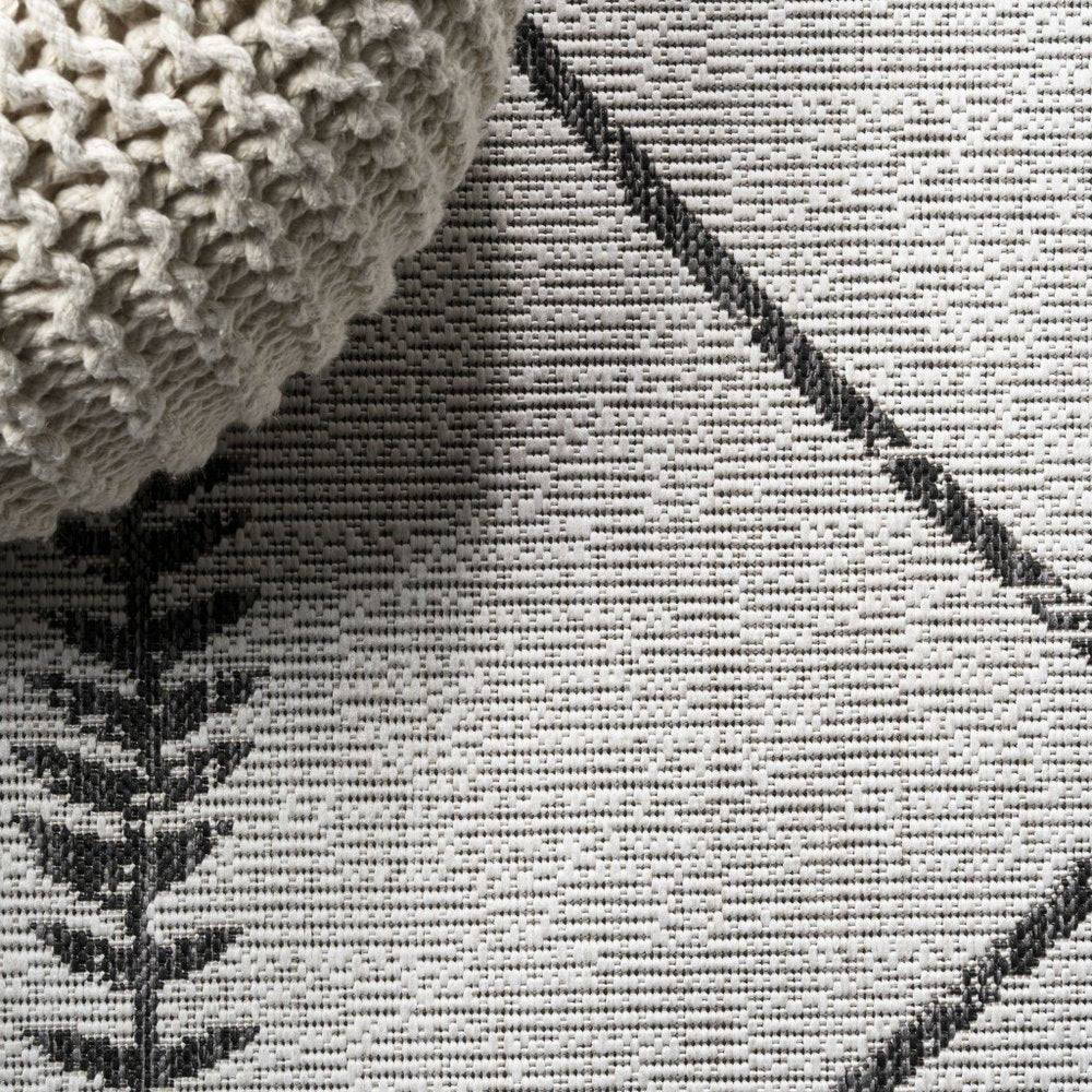 10' Ivory And Black Trellis Indoor Outdoor Runner Rug — view 5