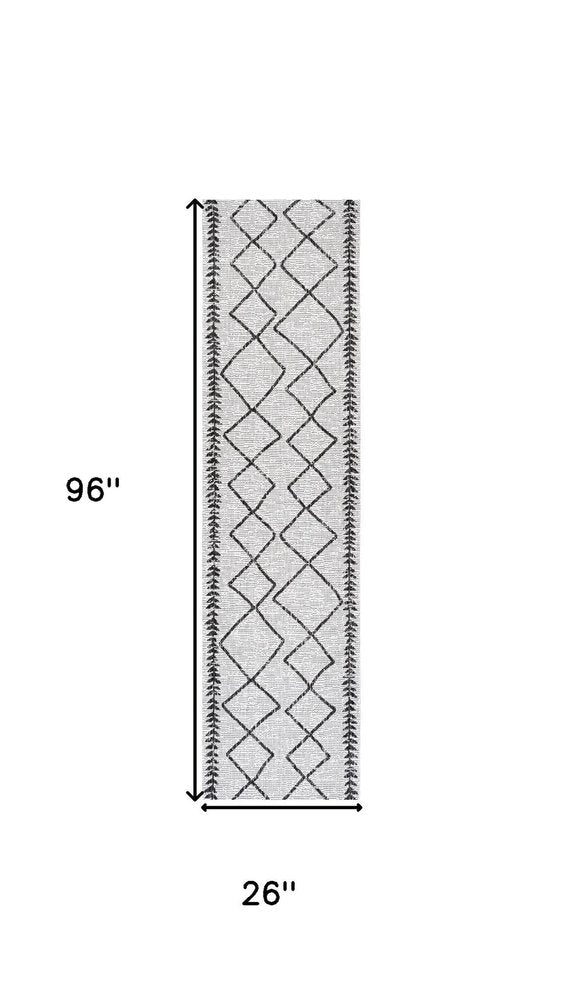 8' Ivory And Black Trellis Indoor Outdoor Runner Rug HomeRoots