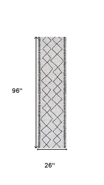8' Ivory And Black Trellis Indoor Outdoor Runner Rug HomeRoots