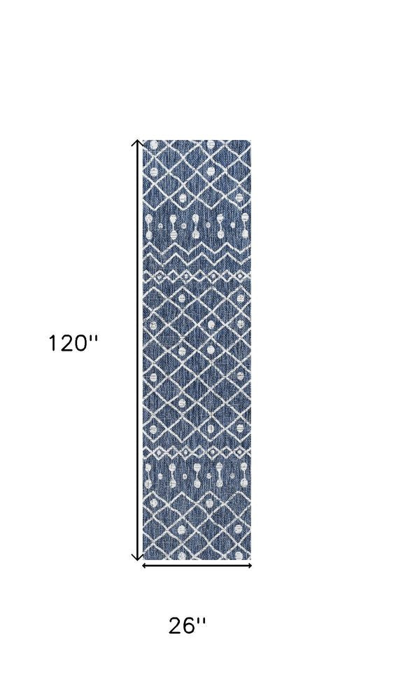 10' Blue And Ivory Trellis Indoor Outdoor Runner Rug HomeRoots