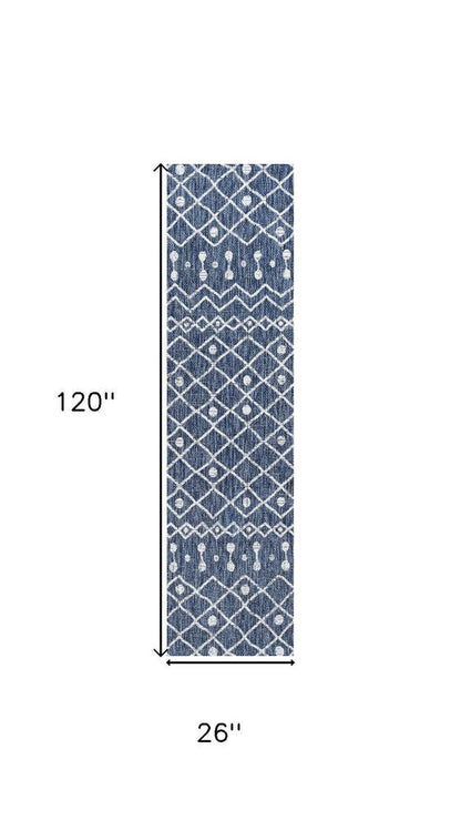 10' Blue And Ivory Trellis Indoor Outdoor Runner Rug HomeRoots