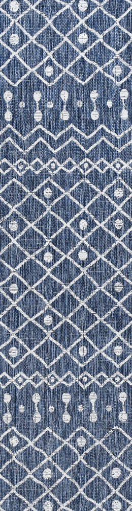 10' Blue And Ivory Trellis Indoor Outdoor Runner Rug — view 1