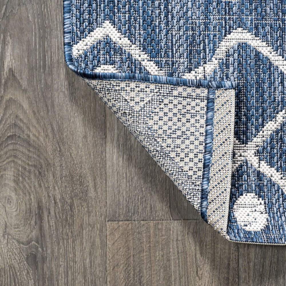 10' Blue And Ivory Trellis Indoor Outdoor Runner Rug HomeRoots