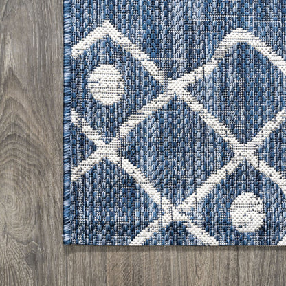 10' Blue And Ivory Trellis Indoor Outdoor Runner Rug HomeRoots