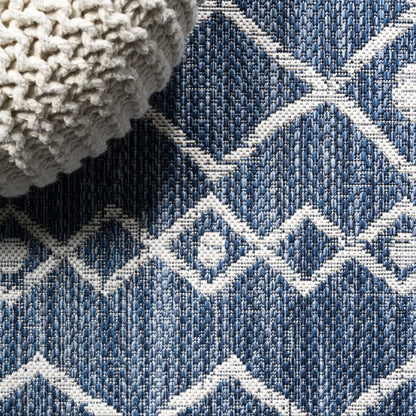 10' Blue And Ivory Trellis Indoor Outdoor Runner Rug HomeRoots