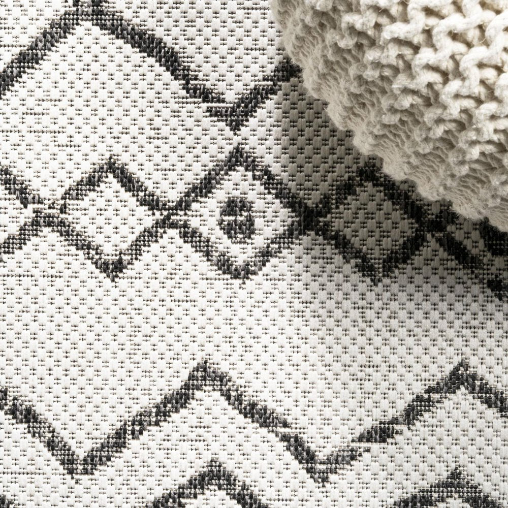 8' Ivory And Black Trellis Indoor Outdoor Runner Rug HomeRoots
