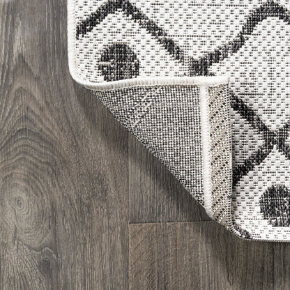 8' Ivory And Black Trellis Indoor Outdoor Runner Rug HomeRoots