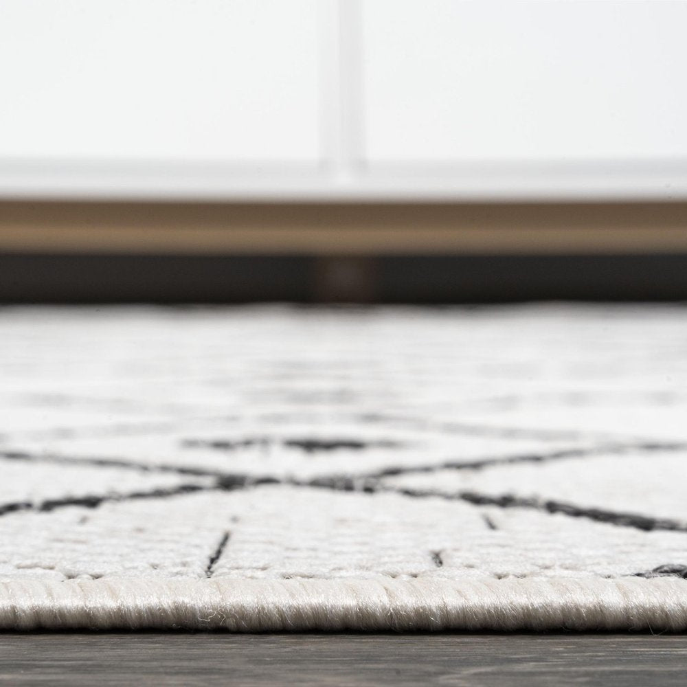 8' Ivory And Black Trellis Indoor Outdoor Runner Rug HomeRoots