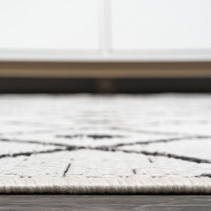 8' Ivory And Black Trellis Indoor Outdoor Runner Rug HomeRoots