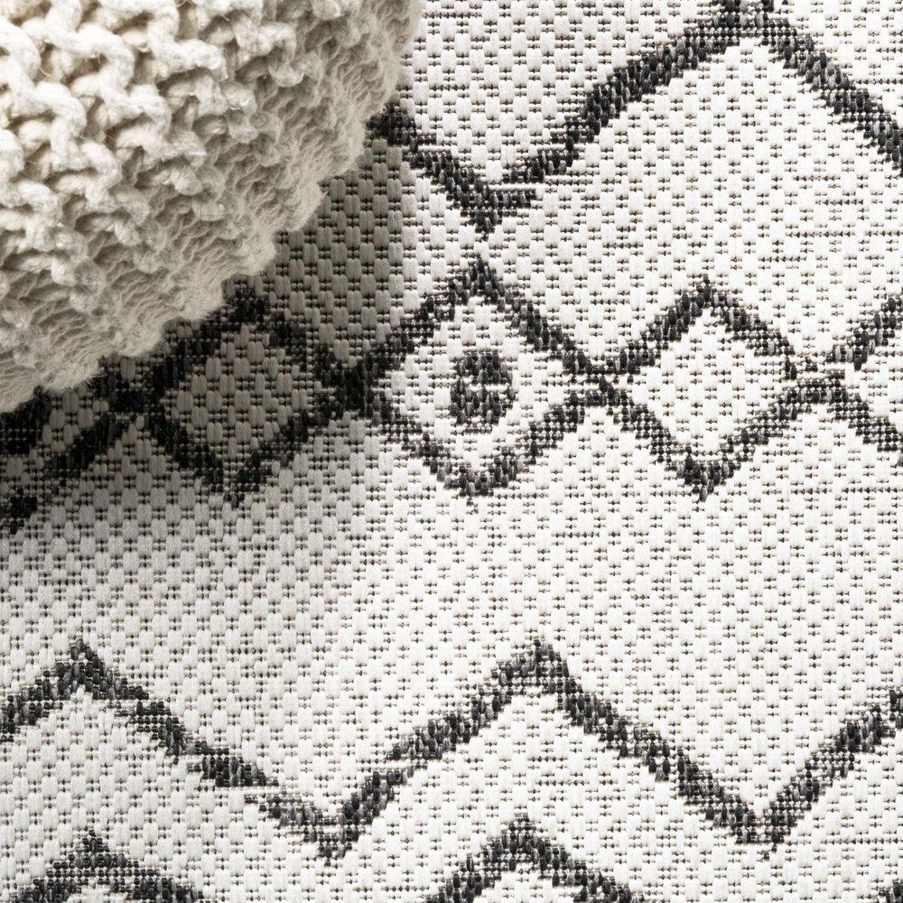 8' Ivory And Black Trellis Indoor Outdoor Runner Rug — view 4