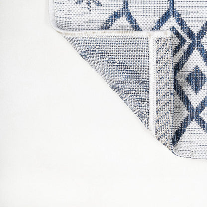 8' Ivory And Blue Trellis Indoor Outdoor Runner Rug HomeRoots