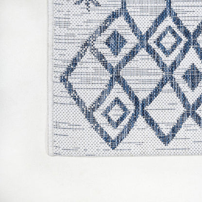 8' Ivory And Blue Trellis Indoor Outdoor Runner Rug HomeRoots