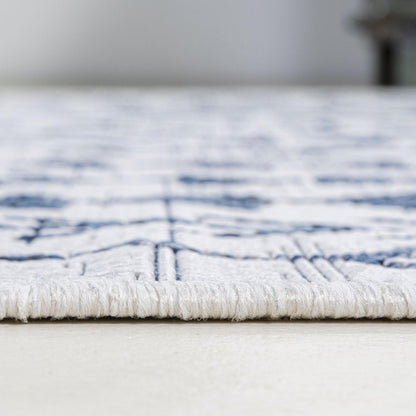 8' Ivory And Blue Trellis Indoor Outdoor Runner Rug HomeRoots