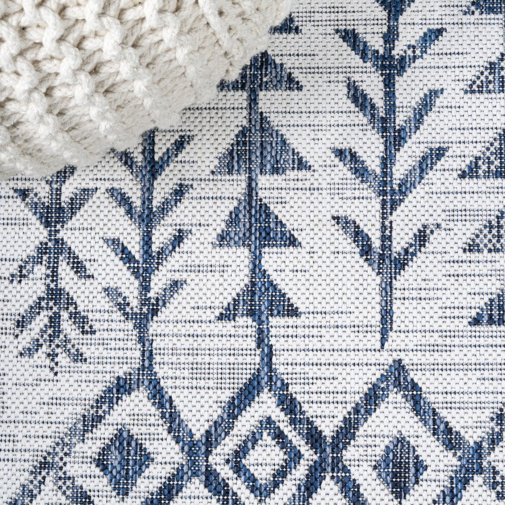 8' Ivory And Blue Trellis Indoor Outdoor Runner Rug HomeRoots