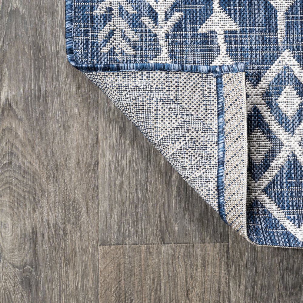 8' Blue And Ivory Trellis Indoor Outdoor Runner Rug HomeRoots