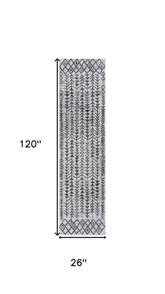 10' Ivory And Black Trellis Indoor Outdoor Runner Rug HomeRoots