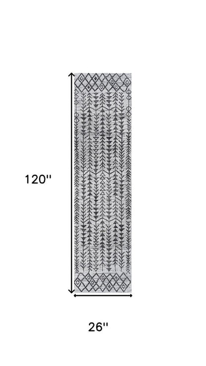 10' Ivory And Black Trellis Indoor Outdoor Runner Rug HomeRoots