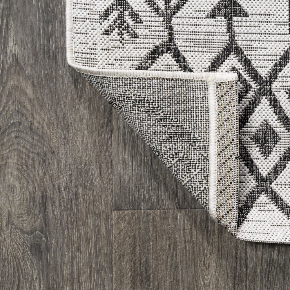 10' Ivory And Black Trellis Indoor Outdoor Runner Rug HomeRoots
