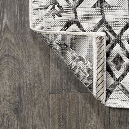 10' Ivory And Black Trellis Indoor Outdoor Runner Rug HomeRoots