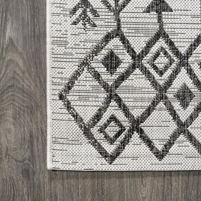 10' Ivory And Black Trellis Indoor Outdoor Runner Rug HomeRoots