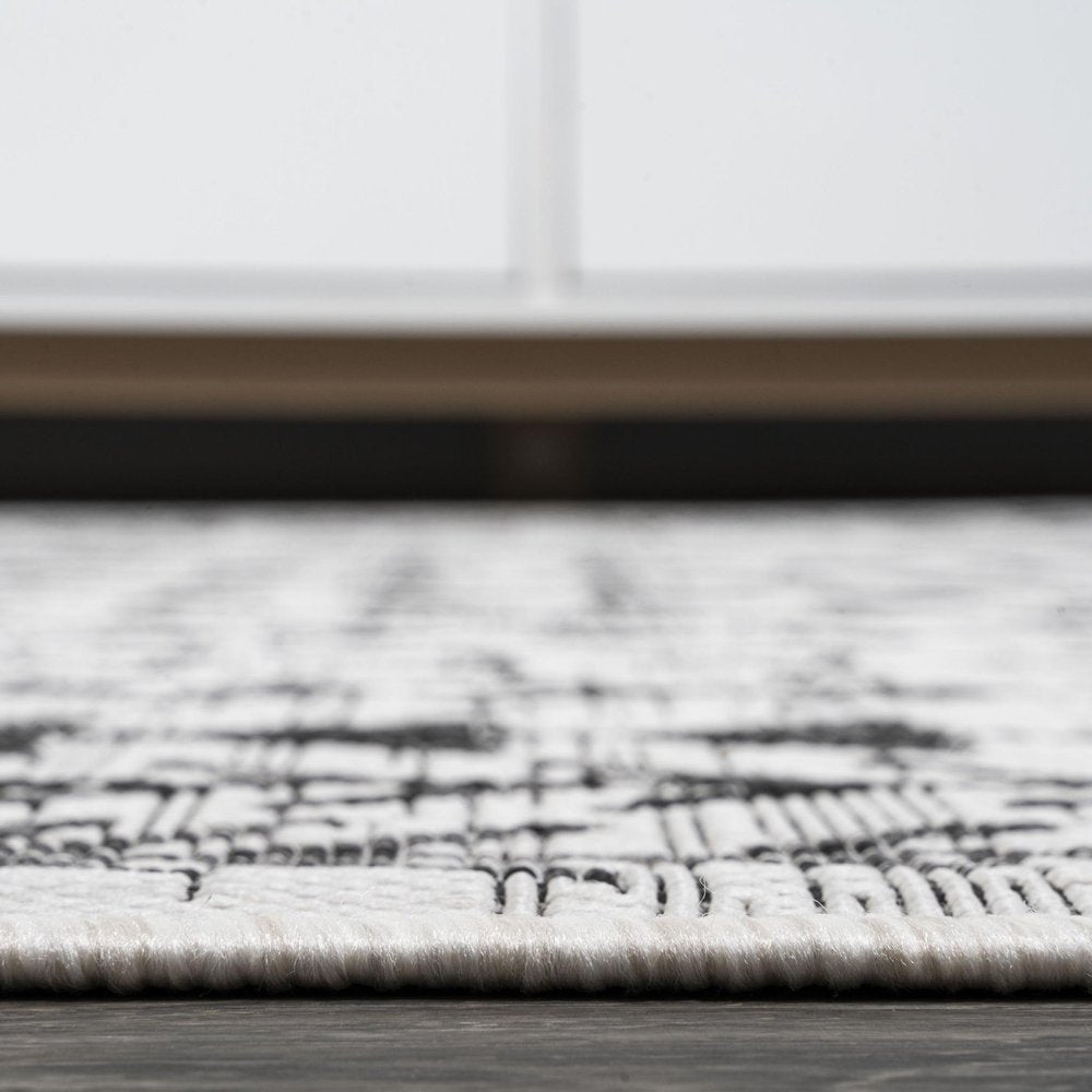 10' Ivory And Black Trellis Indoor Outdoor Runner Rug HomeRoots