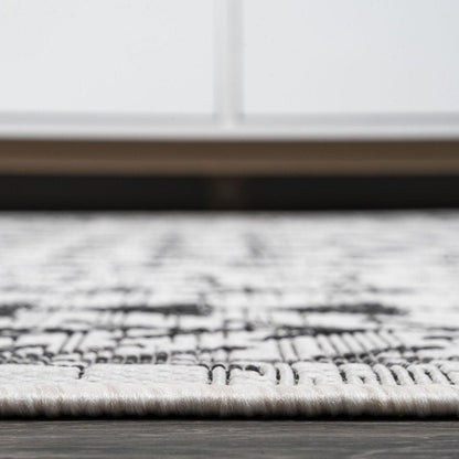 10' Ivory And Black Trellis Indoor Outdoor Runner Rug HomeRoots