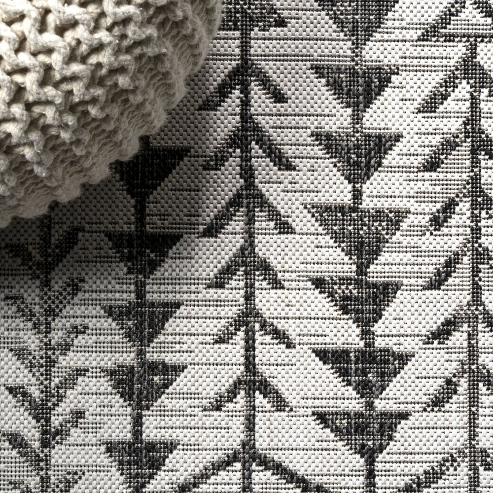 10' Ivory And Black Trellis Indoor Outdoor Runner Rug HomeRoots