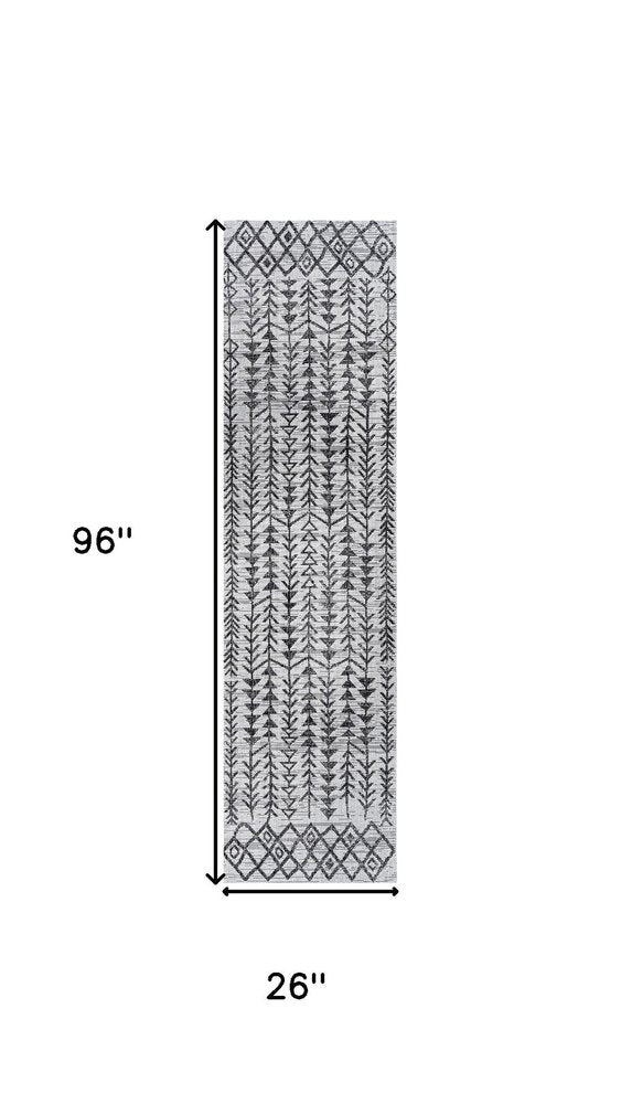 8' Ivory And Black Trellis Indoor Outdoor Runner Rug — view 5