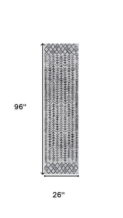 8' Ivory And Black Trellis Indoor Outdoor Runner Rug HomeRoots