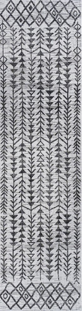 8' Ivory And Black Trellis Indoor Outdoor Runner Rug HomeRoots