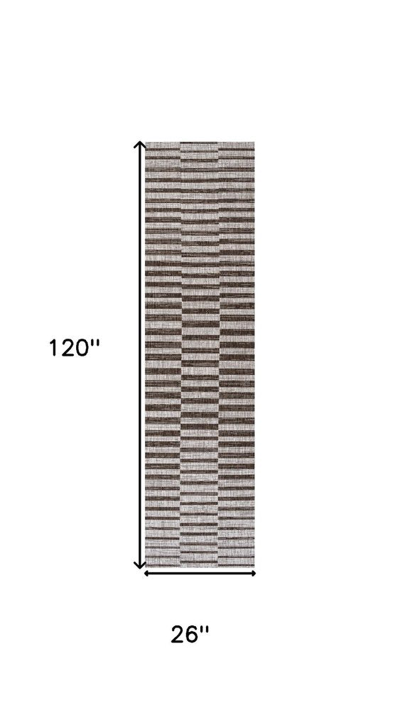 10' Beige And Brown Striped Indoor Outdoor Runner Rug HomeRoots