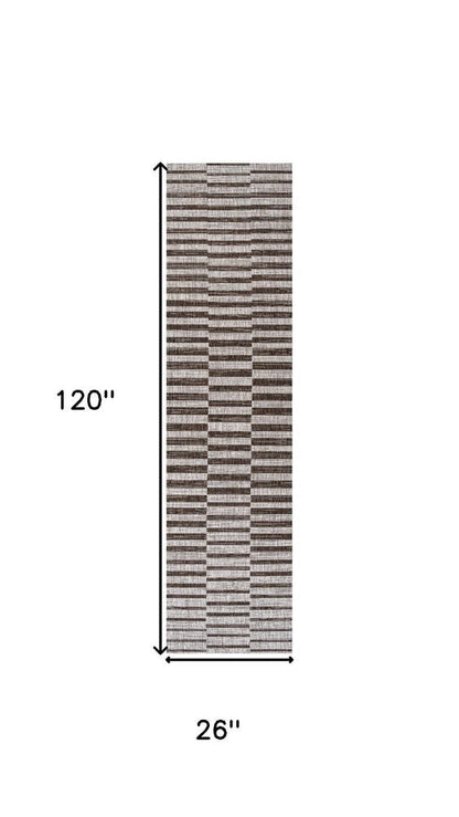 10' Beige And Brown Striped Indoor Outdoor Runner Rug HomeRoots
