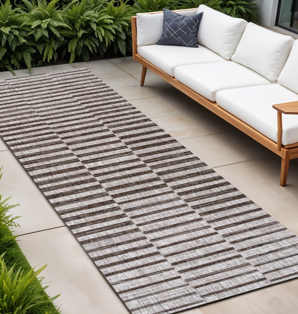 10' Beige And Brown Striped Indoor Outdoor Runner Rug — view 6