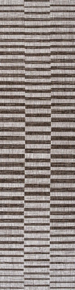 10' Beige And Brown Striped Indoor Outdoor Runner Rug — view 1
