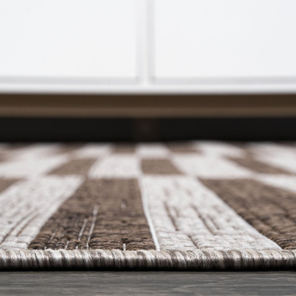 10' Beige And Brown Striped Indoor Outdoor Runner Rug — view 2