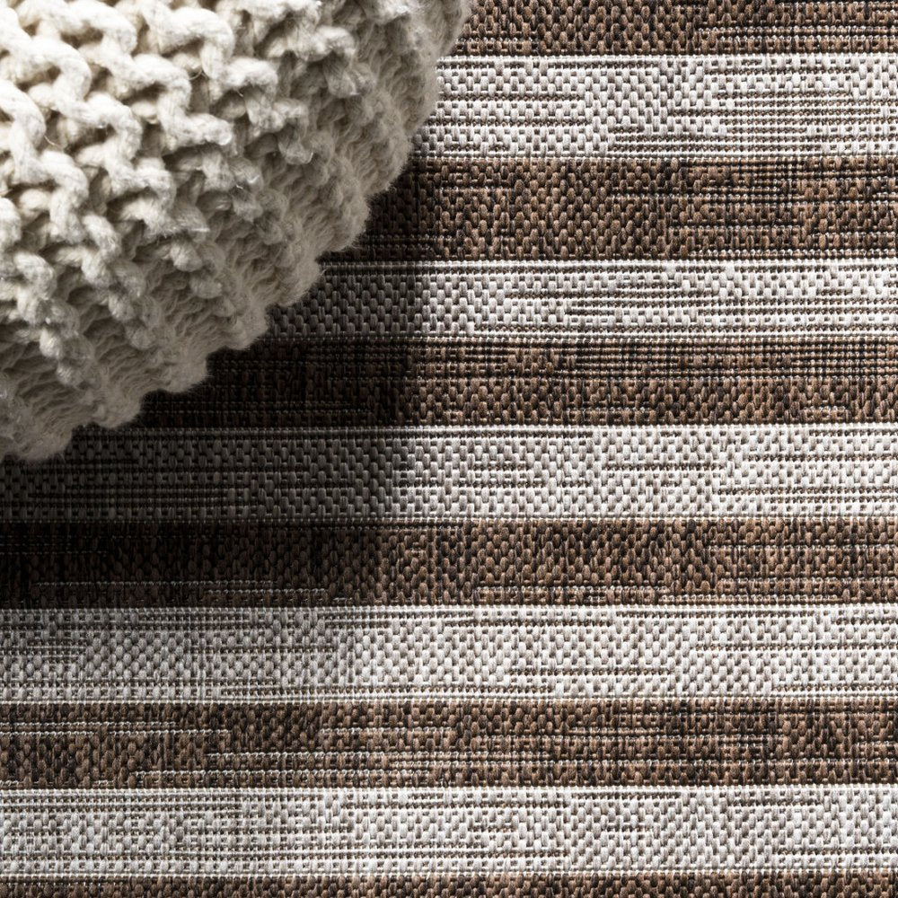 10' Beige And Brown Striped Indoor Outdoor Runner Rug HomeRoots