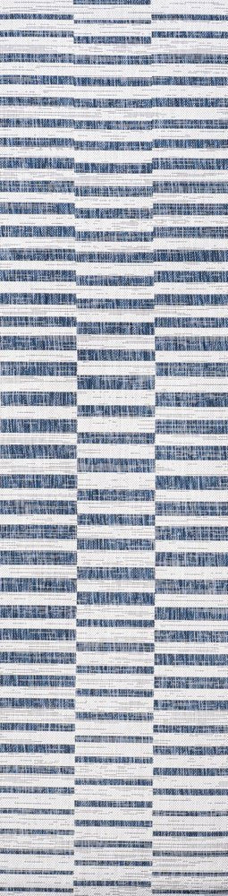 10' Ivory And Blue Striped Indoor Outdoor Runner Rug HomeRoots