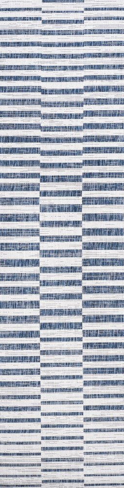 10' Ivory And Blue Striped Indoor Outdoor Runner Rug HomeRoots