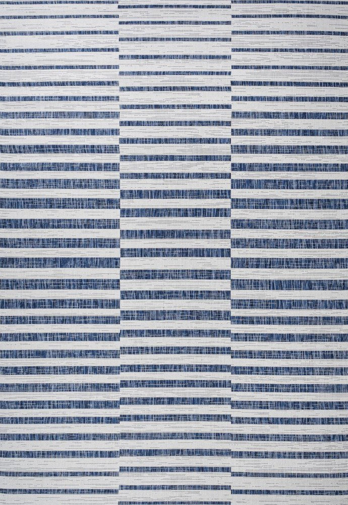 3' X 5' Ivory And Blue Striped Indoor Outdoor Area Rug — view 2
