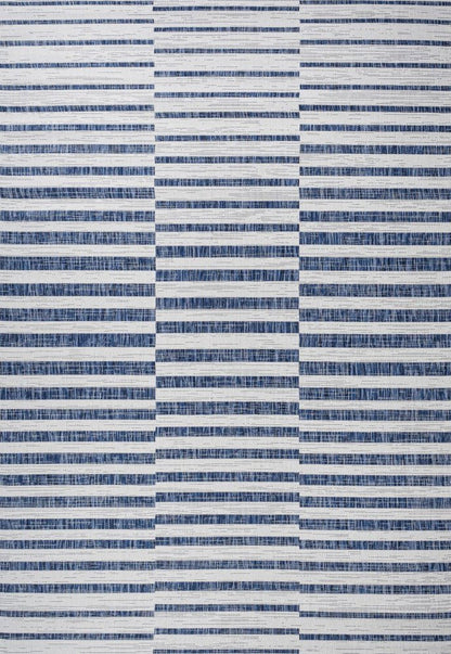 3' X 5' Ivory And Blue Striped Indoor Outdoor Area Rug HomeRoots