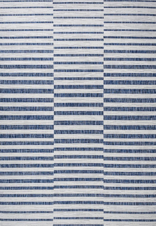 3' X 5' Ivory And Blue Striped Indoor Outdoor Area Rug
