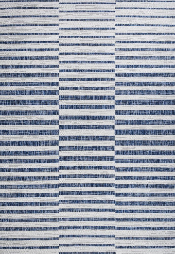 3' X 5' Ivory And Blue Striped Indoor Outdoor Area Rug — view 1